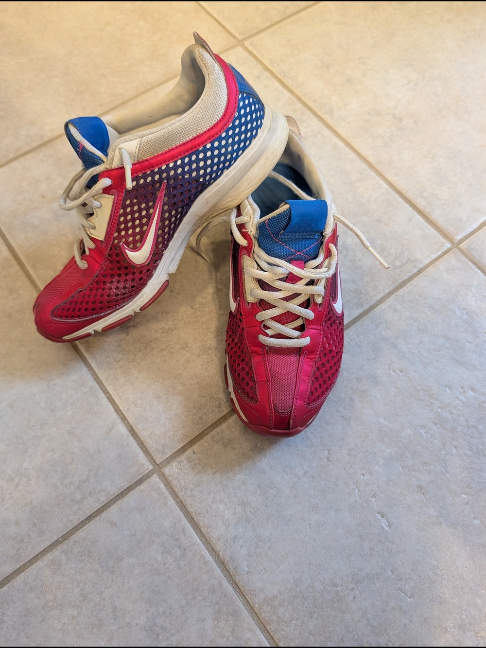 Nike Women's Bright Pink and Blue Mesh Athletic Sneakers